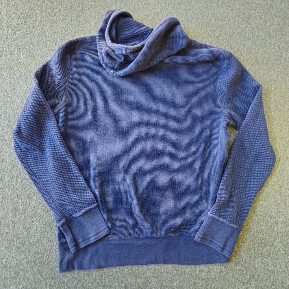 POLO RALPH LAUREN Washed Navy Waffle Knit Thermal Hoodie L Red Pony Preppy - Picture 2 of 9